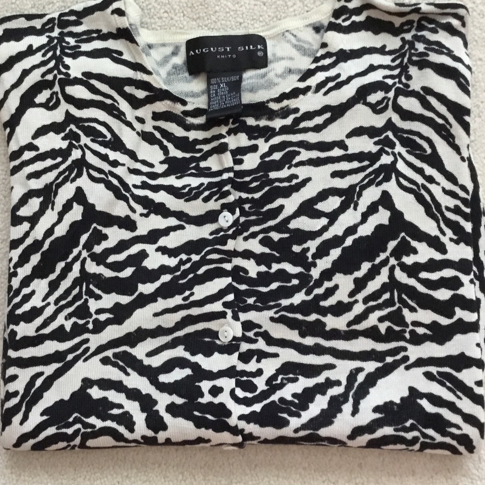 100% silk Black & White Zebra Print Cardigan